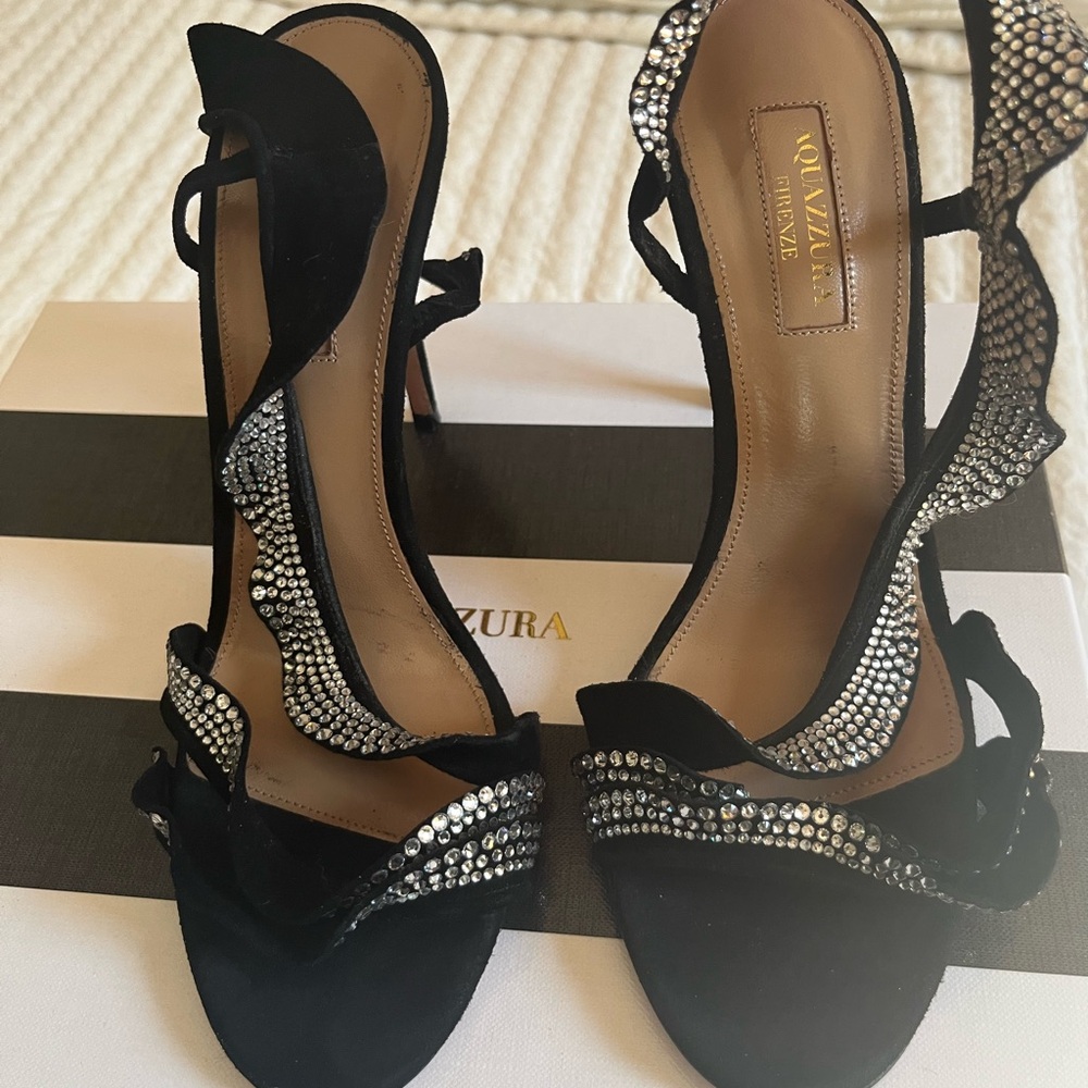 Aquazzura Black Crystal Embellished Heels